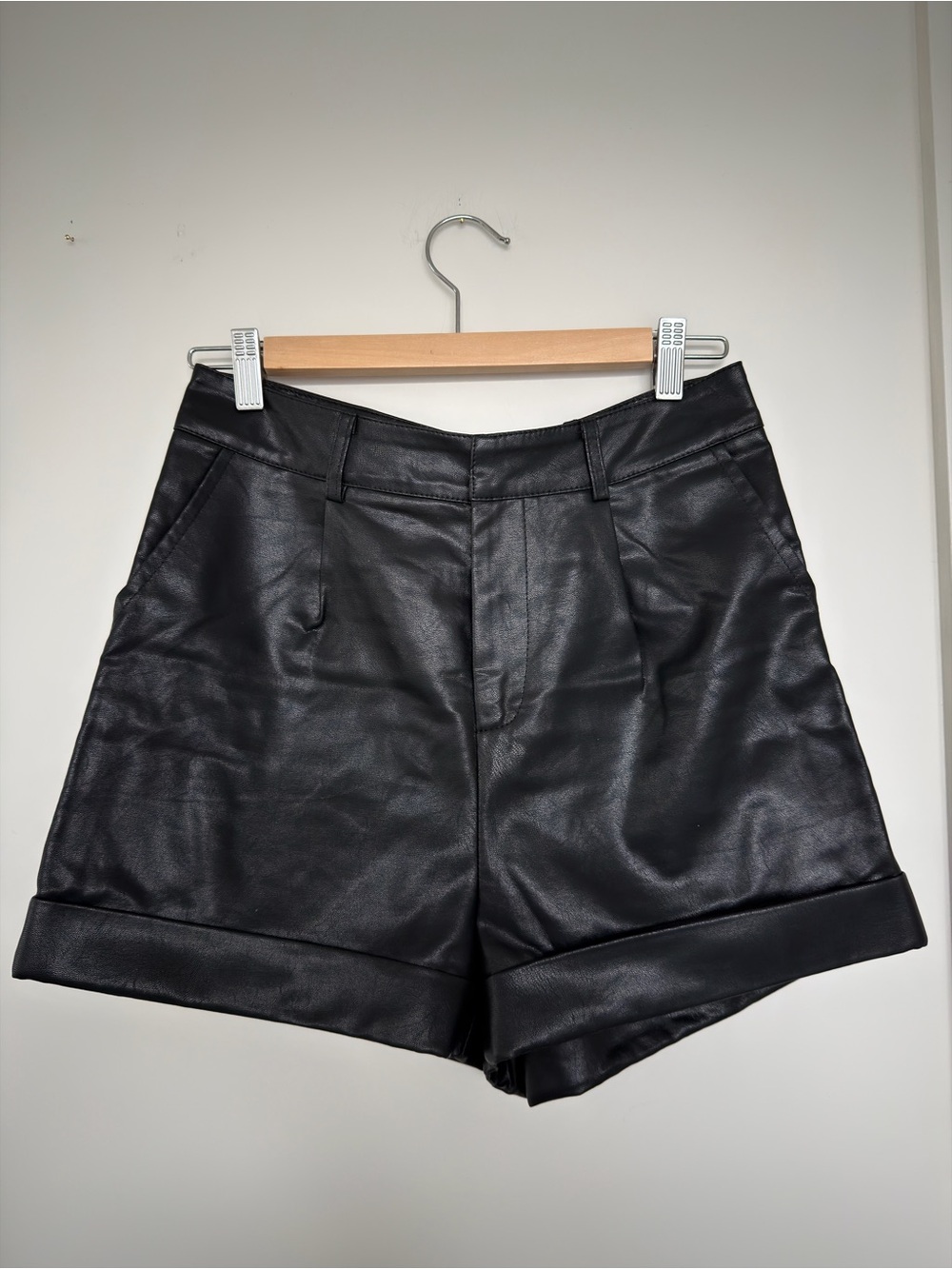 3/$45 Black Faux Leather Pleated High-Waist Shorts